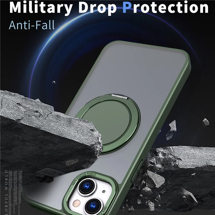 Para iPhone 15 Invisible Gear Phone Case Kickstand Magnetic Cover - Verde
