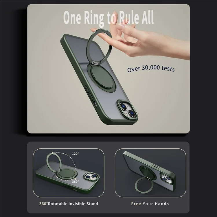 Para iPhone 15 Invisible Gear Phone Case Kickstand Magnetic Cover - Verde