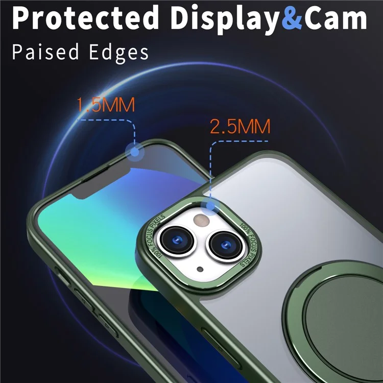 Para iPhone 15 Invisible Gear Phone Case Kickstand Magnetic Cover - Verde