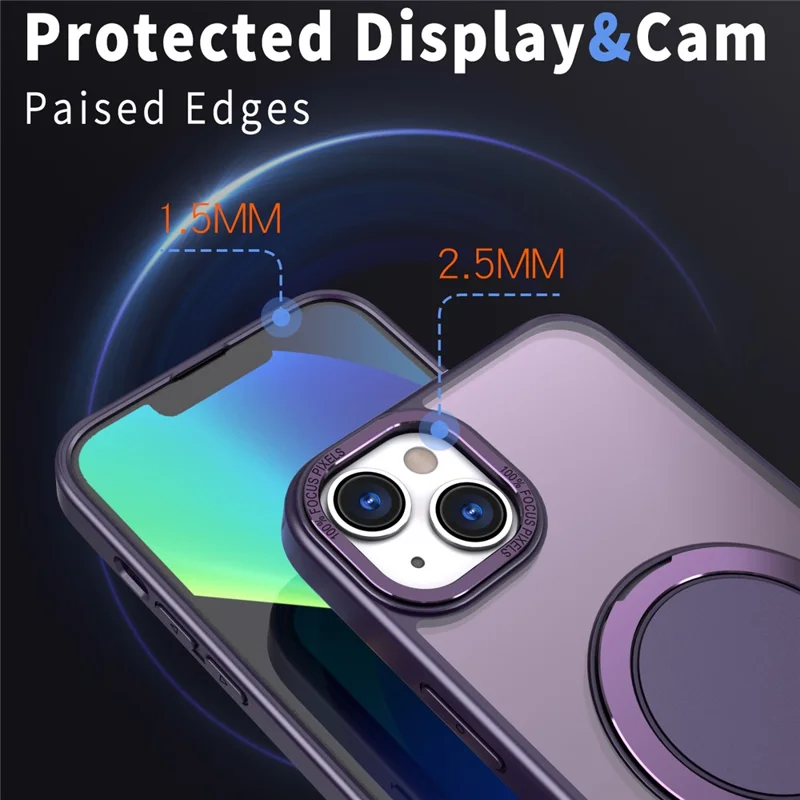 For iPhone 15 Plus Magnetic Case Ring Kickstand PC + TPU Cover - Purple