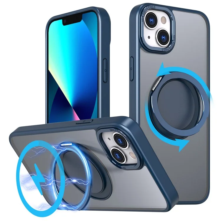 For iPhone 13 Kickstand Phone Case Hidden Gear Magnetic Cover - Navy Blue