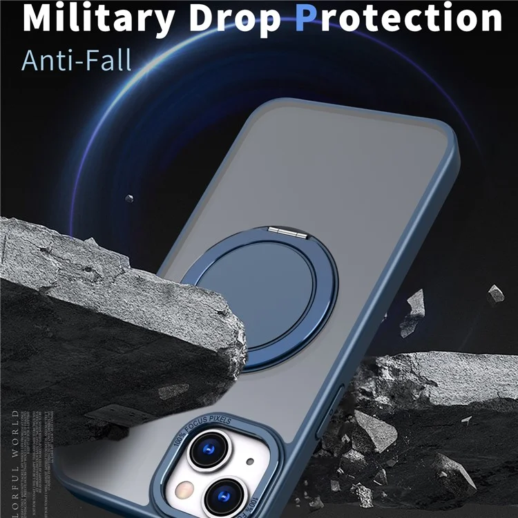 For iPhone 13 Kickstand Phone Case Hidden Gear Magnetic Cover - Navy Blue
