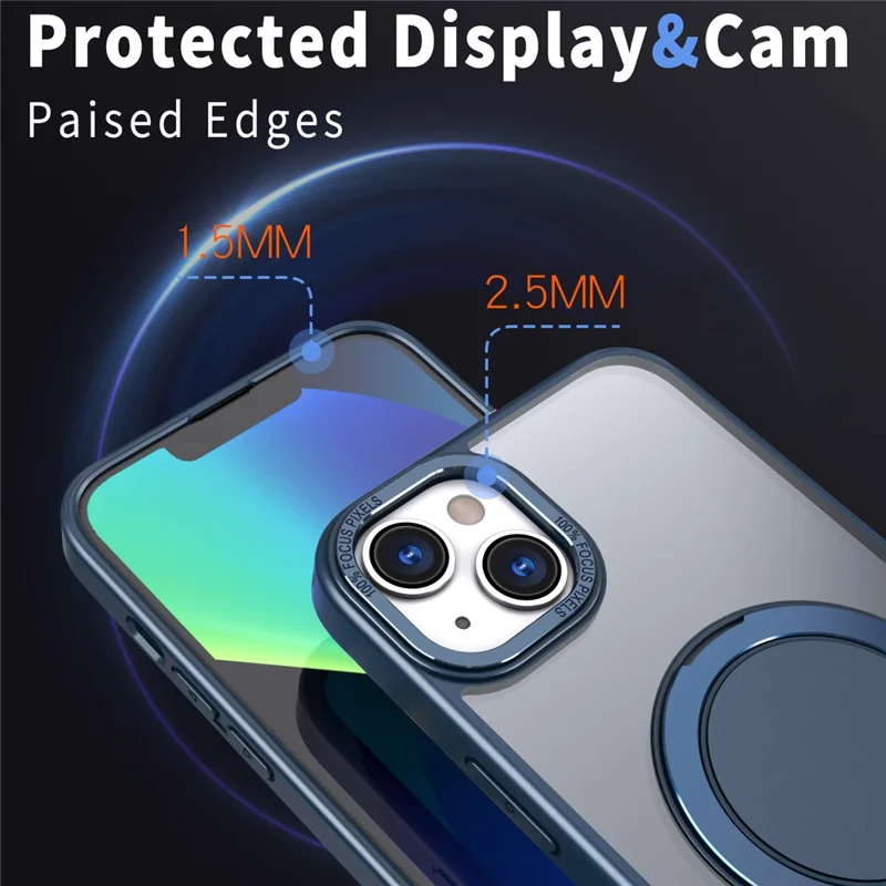 For iPhone 13 Kickstand Phone Case Hidden Gear Magnetic Cover - Navy Blue