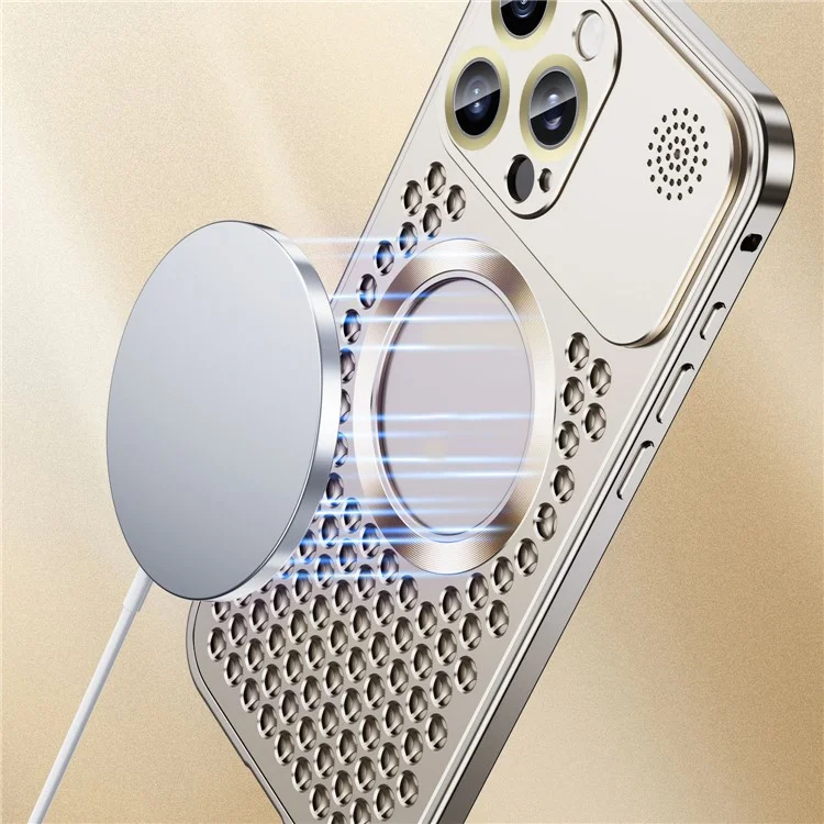 For iPhone 15 Pro Max Magnetic Case Aluminium Alloy Push Button Back Cover Compatible with MagSafe - Titanium Grey
