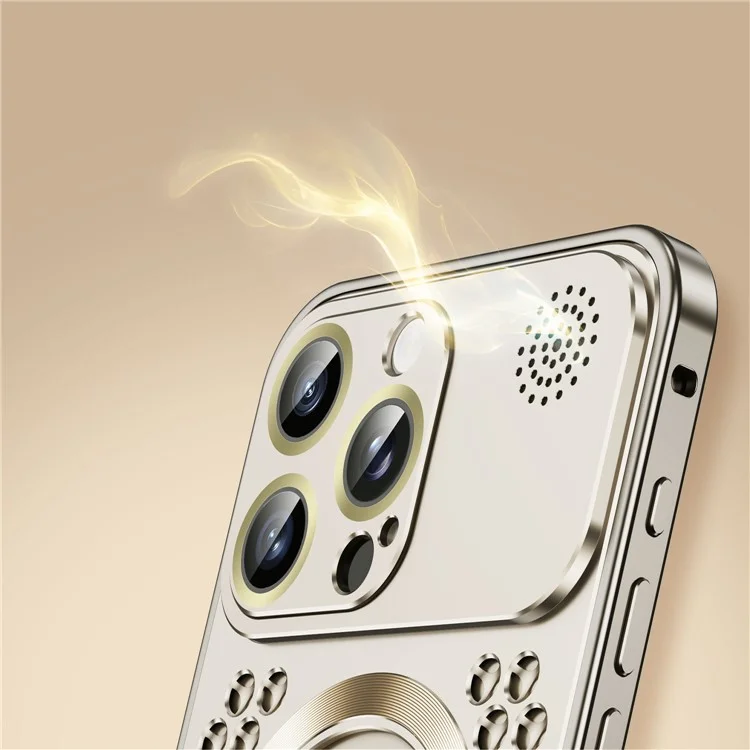 For iPhone 15 Pro Max Magnetic Case Aluminium Alloy Push Button Back Cover Compatible with MagSafe - Titanium Grey