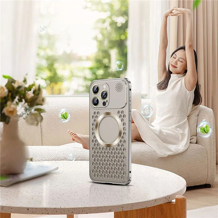 For iPhone 15 Pro Max Magnetic Case Aluminium Alloy Push Button Back Cover Compatible with MagSafe - Titanium Grey