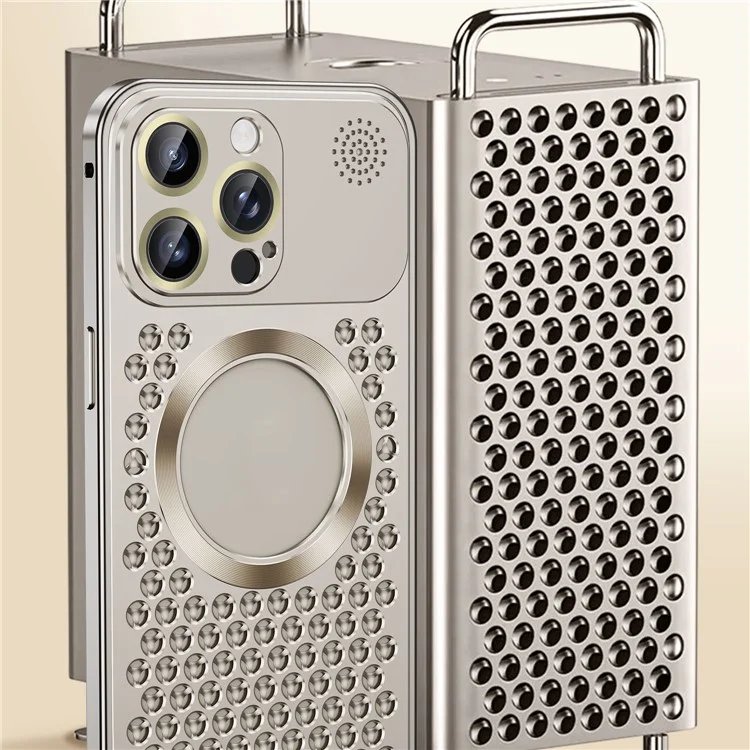 For iPhone 15 Pro Max Magnetic Case Aluminium Alloy Push Button Back Cover Compatible with MagSafe - Titanium Grey