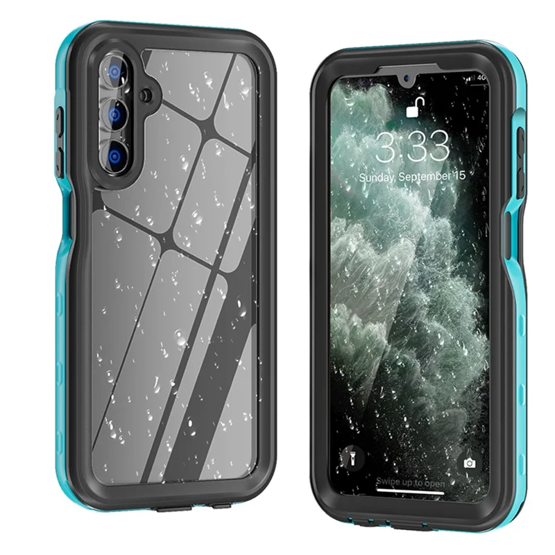 REDPEPPER A Series For Samsung Galaxy A15 5G Case Waterproof Built-in Screen Protector IP68 Underwater - Black+Grass Blue
