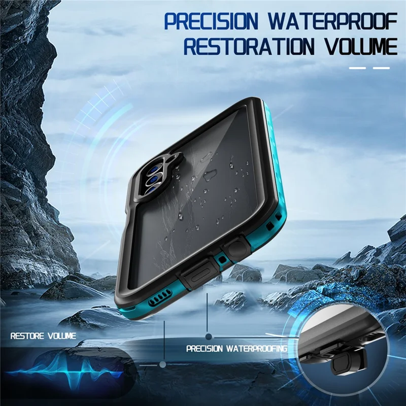 REDPEPPER A Series For Samsung Galaxy A15 5G Case Waterproof Built-in Screen Protector IP68 Underwater - Black+Grass Blue