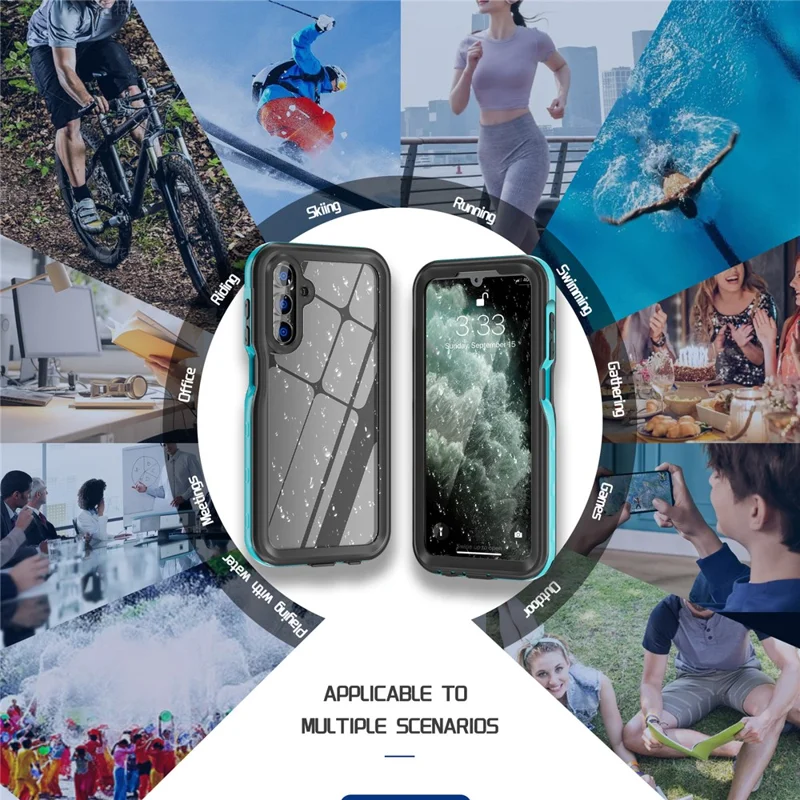 REDPEPPER A Series For Samsung Galaxy A15 5G Case Waterproof Built-in Screen Protector IP68 Underwater - Black+Grass Blue