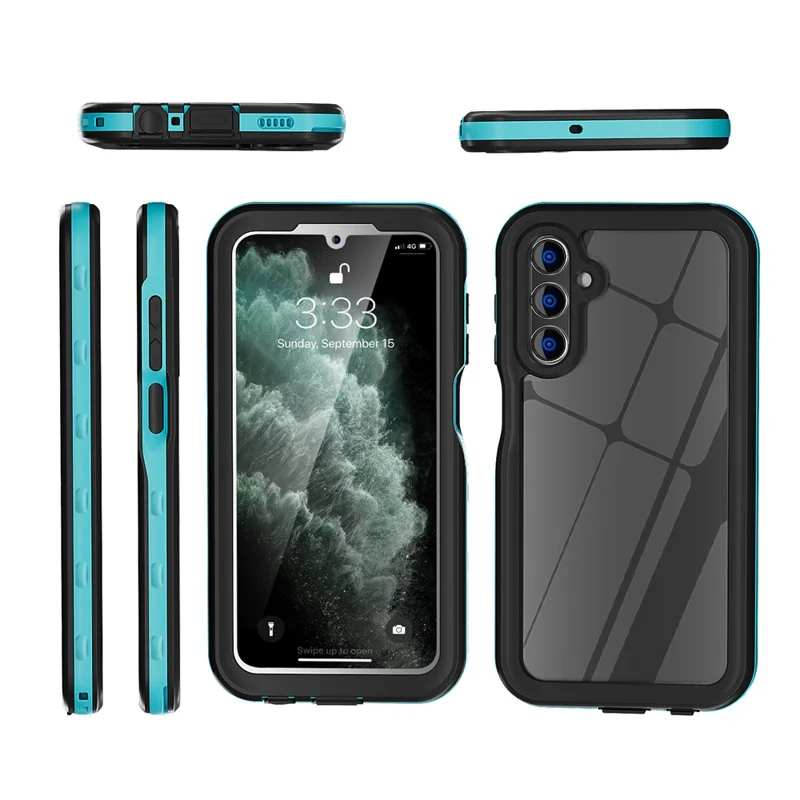REDPEPPER A Series For Samsung Galaxy A15 5G Case Waterproof Built-in Screen Protector IP68 Underwater - Black+Grass Blue