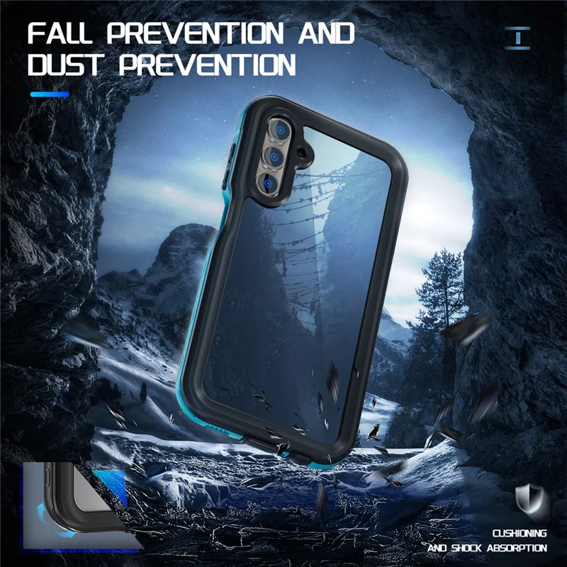 REDPEPPER A Series For Samsung Galaxy A15 5G Case Waterproof Built-in Screen Protector IP68 Underwater - Black+Grass Blue