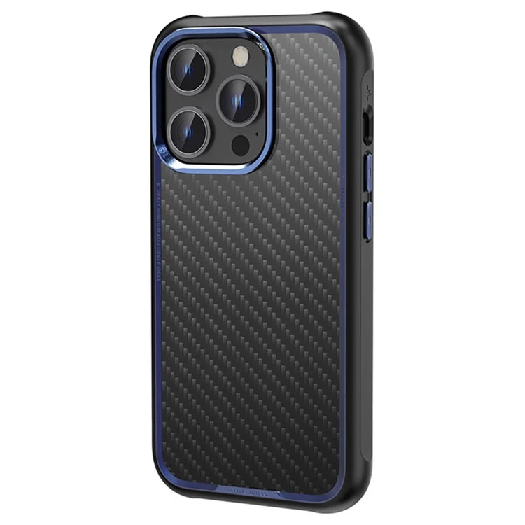 ROCK per iPhone 15 Pro Max Custodia Magnetica Kevlar+PC+TPU Cover Copertura Obiettivo Metallo - Titanio Blu