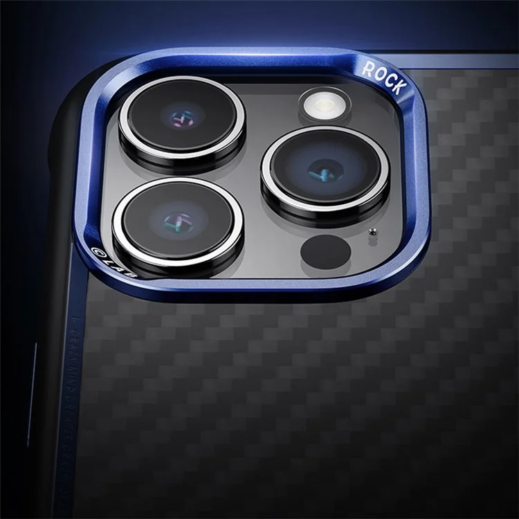 ROCK per iPhone 15 Pro Max Custodia Magnetica Kevlar+PC+TPU Cover Copertura Obiettivo Metallo - Titanio Blu