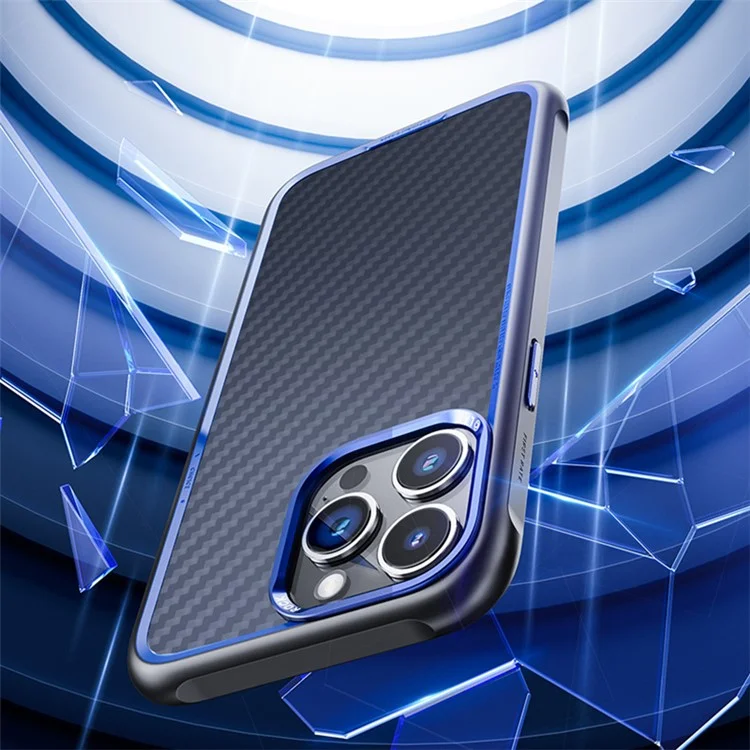 ROCK per iPhone 15 Pro Max Custodia Magnetica Kevlar+PC+TPU Cover Copertura Obiettivo Metallo - Titanio Blu