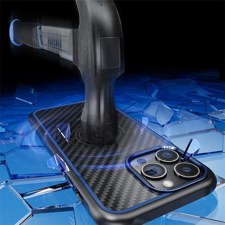 ROCK per iPhone 15 Pro Max Custodia Magnetica Kevlar+PC+TPU Cover Copertura Obiettivo Metallo - Titanio Blu