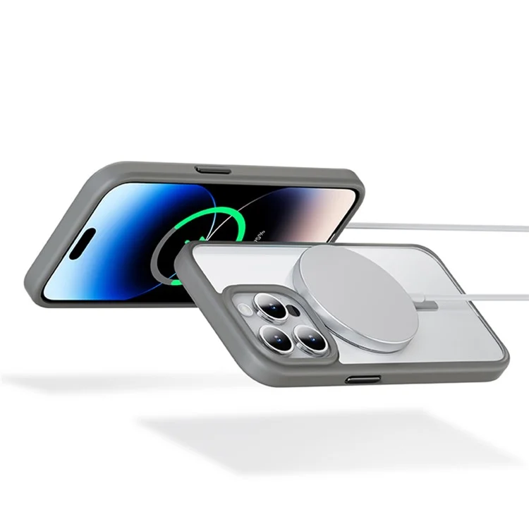 ROCK For iPhone 15 Pro Magnetic Clear Phone Case Compatible with MagSafe - Titanium Grey