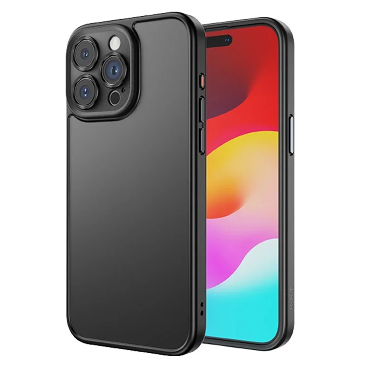 ROCK для чехла iPhone 15 Pro с защитой объектива и кожаным покрытием - Титановый черный