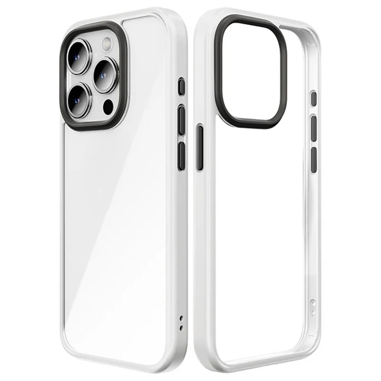 ROCK For iPhone 15 Pro Case TPU+PC Scratch-resistant Transparent Panel Phone Back Cover - White