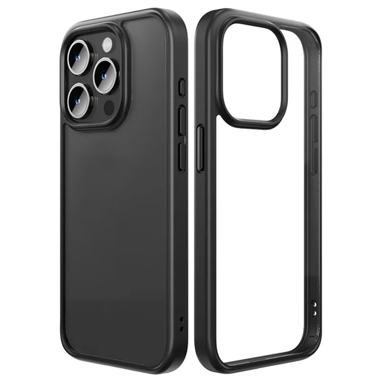ROCK for iPhone 15 Pro Max Cell Phone Case Transparent Panel TPU+PC Anti-Drop Protective Shell - Black