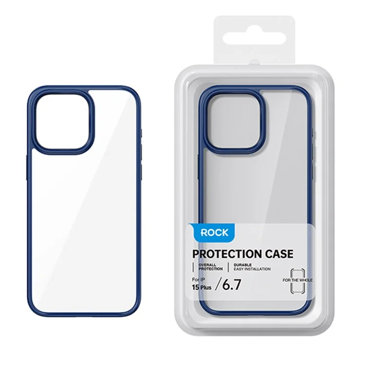 ROCK for iPhone 15 Pro Max Cell Phone Case Transparent Panel TPU+PC Anti-Drop Protective Shell - Black