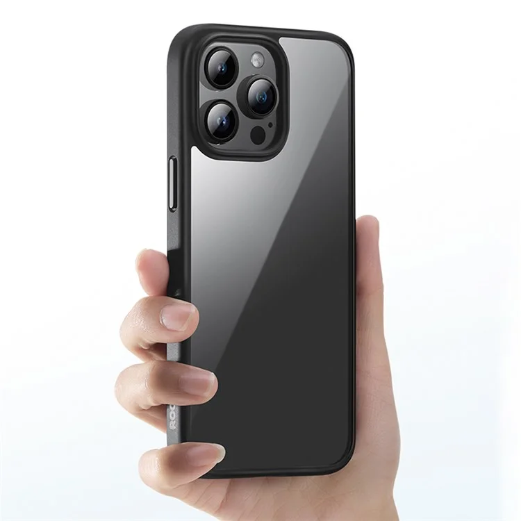 ROCK for iPhone 15 Pro Max Cell Phone Case Transparent Panel TPU+PC Anti-Drop Protective Shell - Black