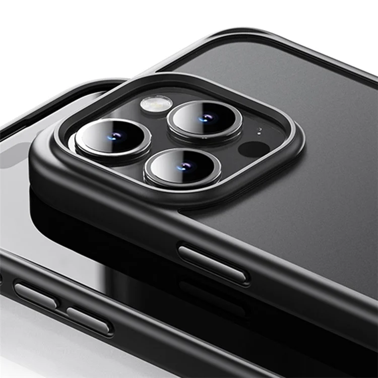 ROCK for iPhone 15 Pro Max Cell Phone Case Transparent Panel TPU+PC Anti-Drop Protective Shell - Black