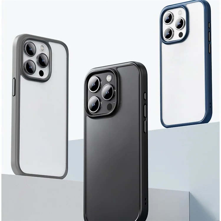 ROCK for iPhone 15 Pro Max Cell Phone Case Transparent Panel TPU+PC Anti-Drop Protective Shell - Black
