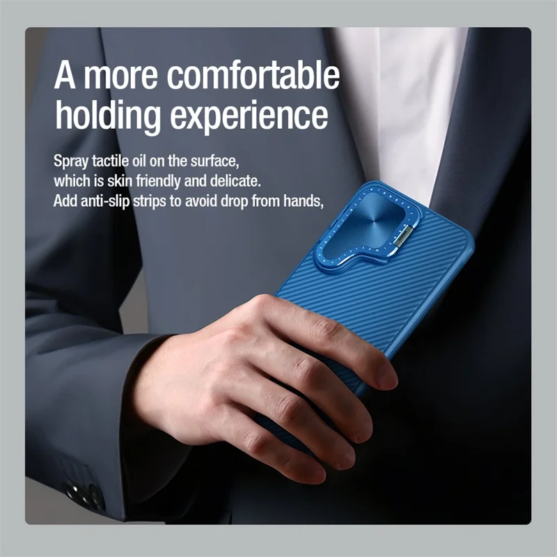 NILLKIN CamShield Prop Series for Samsung Galaxy S24 Cell Phone Case Kickstand Lens Lid PC+TPU Shell - Blue