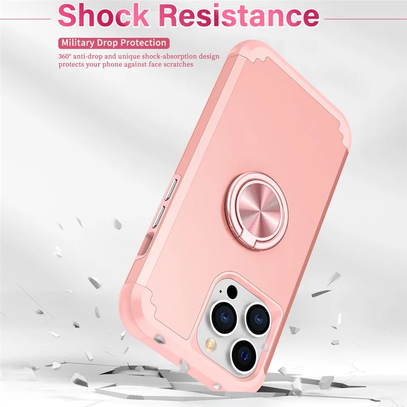 For iPhone 13 Pro Kickstand Case Anti-shock PC+TPU Phone Back Cover Protector - Rose Gold