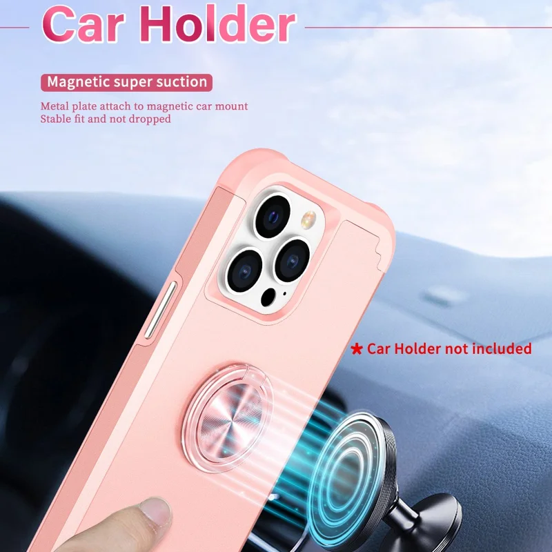 For iPhone 13 Pro Kickstand Case Anti-shock PC+TPU Phone Back Cover Protector - Rose Gold