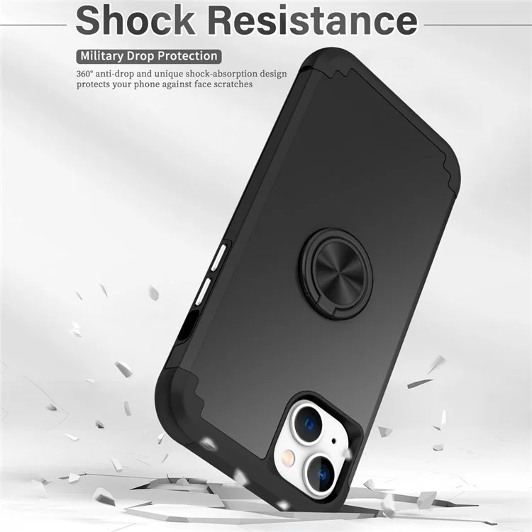 For iPhone 15 Case Anti-fingerprint PC+TPU Phone Cover with Magnetic Holder Metal Sheet - Black