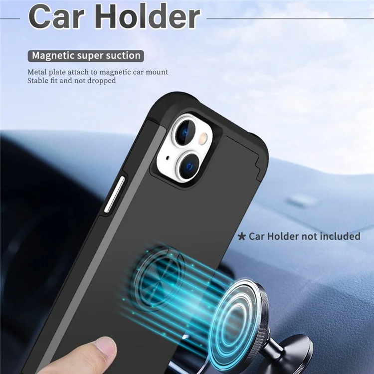 For iPhone 15 Case Anti-fingerprint PC+TPU Phone Cover with Magnetic Holder Metal Sheet - Black