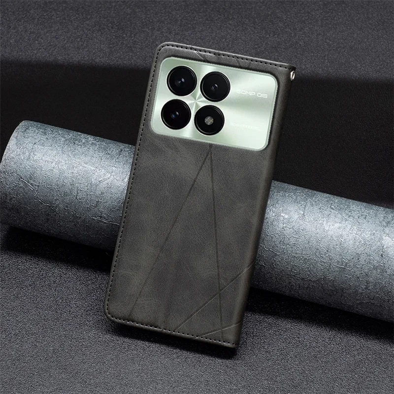For Xiaomi Redmi K70E 5G / Poco X6 Pro 5G Case with Card Holder PU Leather Stand Cover Protector - Black