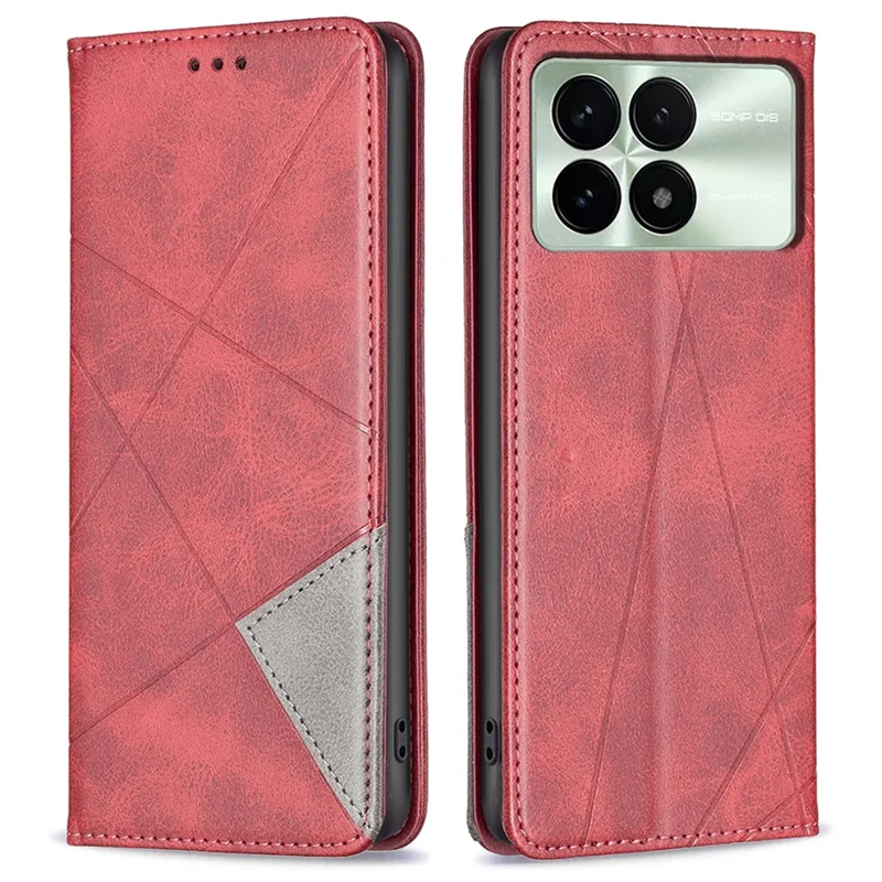 For Xiaomi Redmi K70E 5G / Poco X6 Pro 5G Case with Card Holder PU Leather Stand Cover Protector - Red