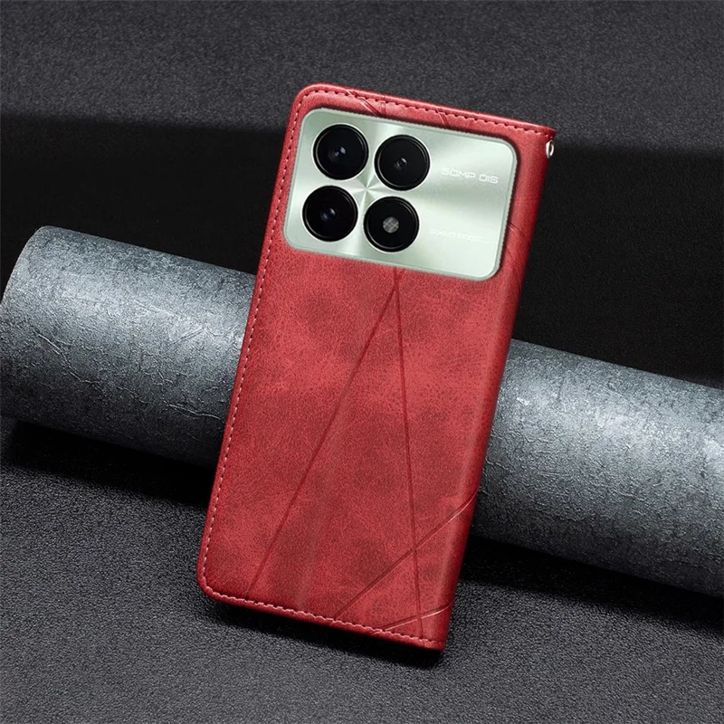 For Xiaomi Redmi K70E 5G / Poco X6 Pro 5G Case with Card Holder PU Leather Stand Cover Protector - Red