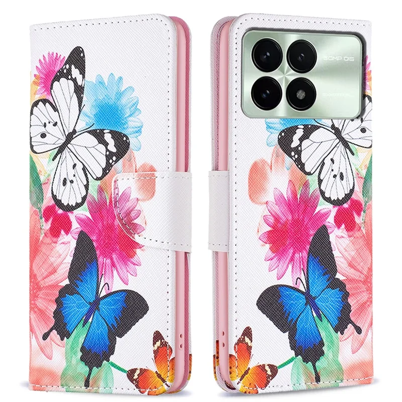 For Xiaomi Redmi K70E 5G / Poco X6 Pro 5G Leather Wallet Case Pattern Printing Phone Stand Cover - Two Butterflies