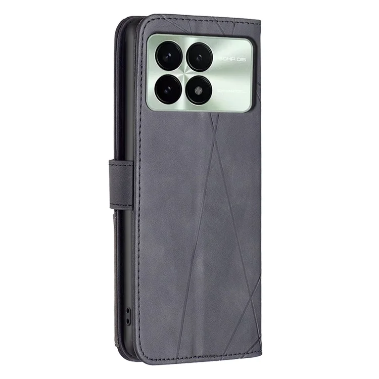 BINFEN COLOR For Xiaomi Redmi K70E 5G / Poco X6 Pro 5G Phone Cases Wallet Stand Geometry Imprinted Leather Cover - Black