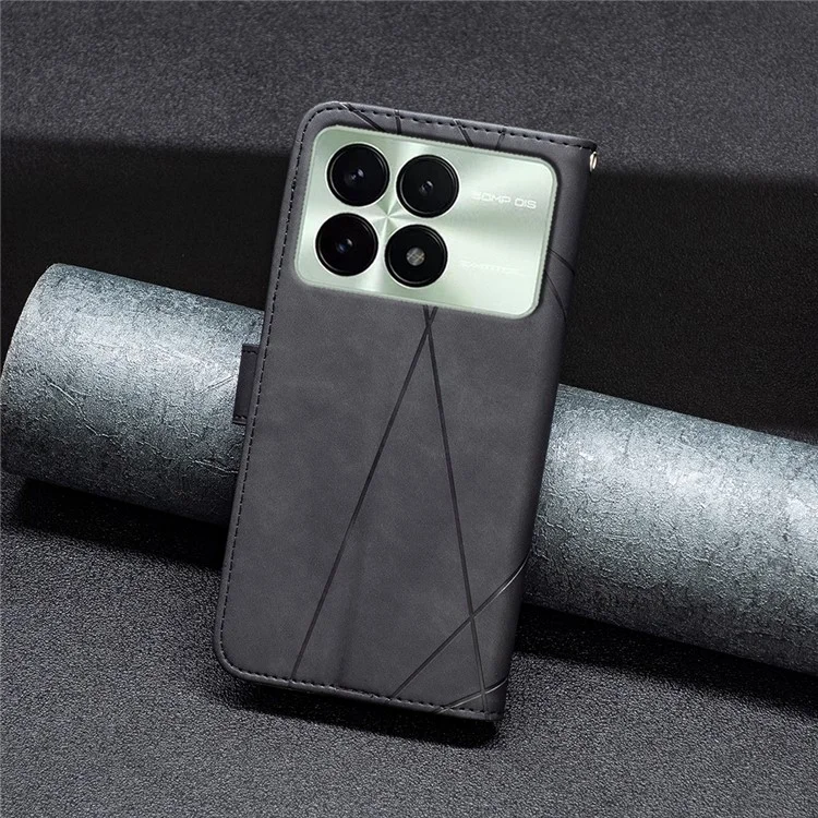 BINFEN COLOR For Xiaomi Redmi K70E 5G / Poco X6 Pro 5G Phone Cases Wallet Stand Geometry Imprinted Leather Cover - Black