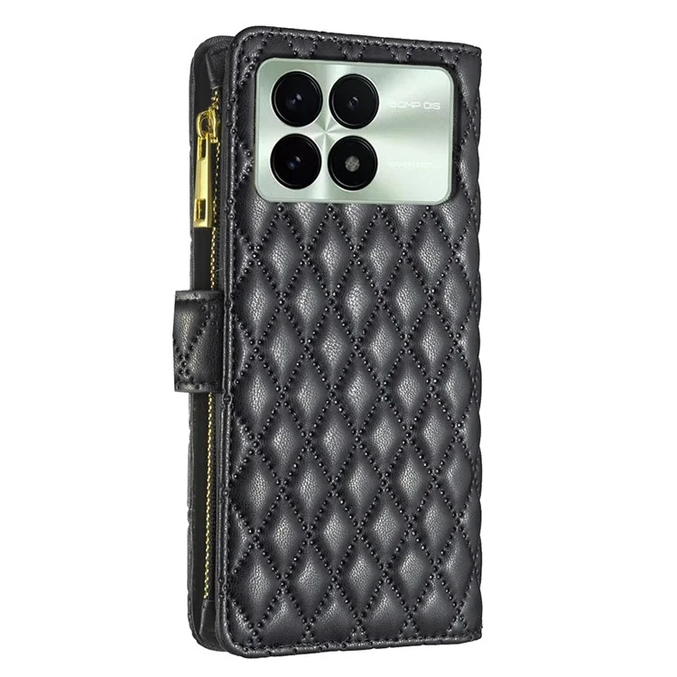 BINFEN COLOR BF Style-15 para Xiaomi Poco F6 Pro 5G / Redmi K70 5G / K70 Pro 5G Funda de Piel con Tapa y Cremallera para Billetera - Negro