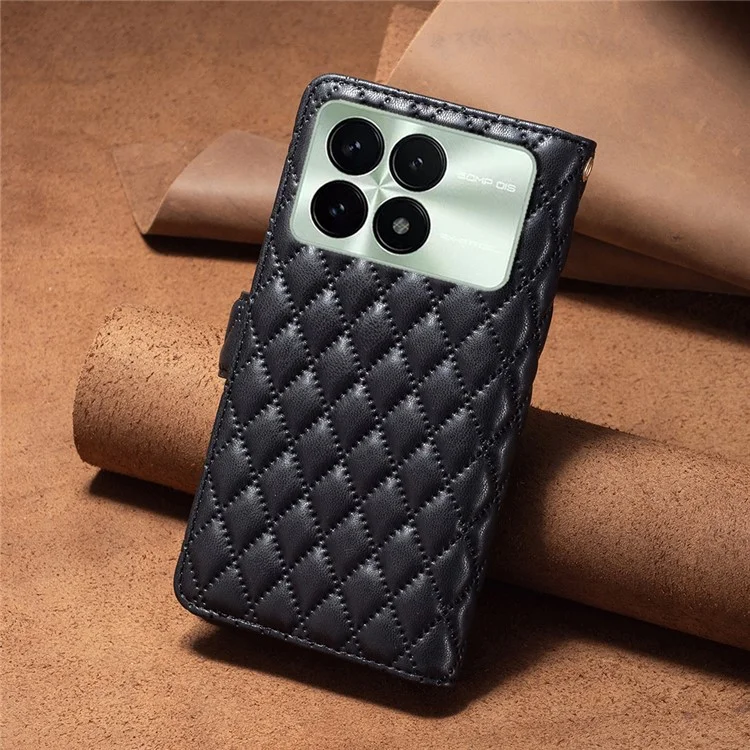 BINFEN COLOR BF Style-15 para Xiaomi Poco F6 Pro 5G / Redmi K70 5G / K70 Pro 5G Funda de Piel con Tapa y Cremallera para Billetera - Negro