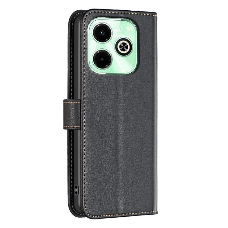 BINFEN COLOR BF17 For Infinix Hot 40i X6528B Leather Stand Case Imprint Shockproof Phone Cover - Black