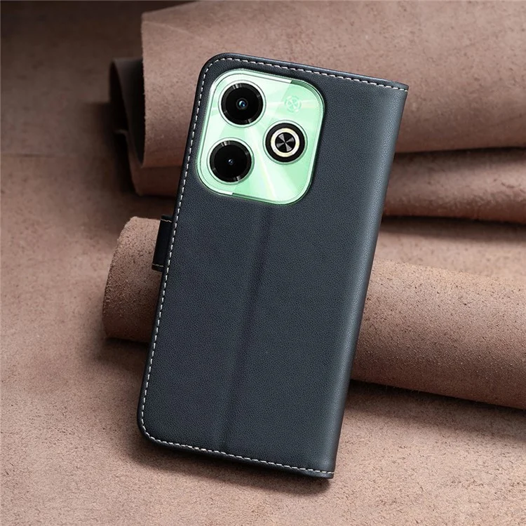BINFEN COLOR BF17 For Infinix Hot 40i X6528B Leather Stand Case Imprint Shockproof Phone Cover - Black