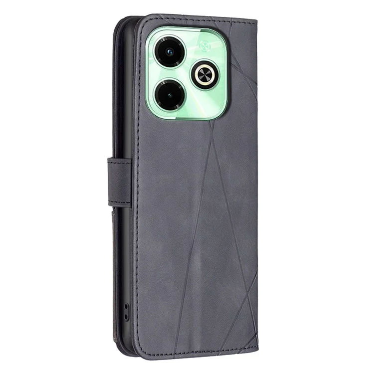 BINFEN COLOR For Infinix Hot 40i X6528B Phone Cases Wallet Stand Geometry Imprinted Leather Cover - Black
