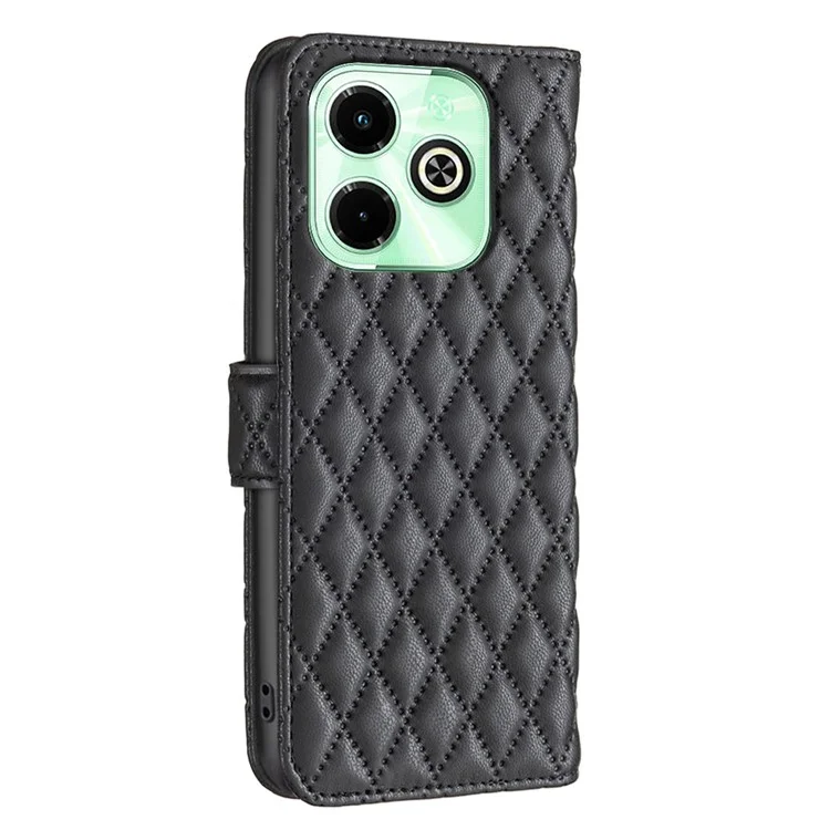 BINFEN COLOR BF Style-14 For Infinix Hot 40i X6528B Leather Case Stand Wallet Shockproof Phone Cover - Black