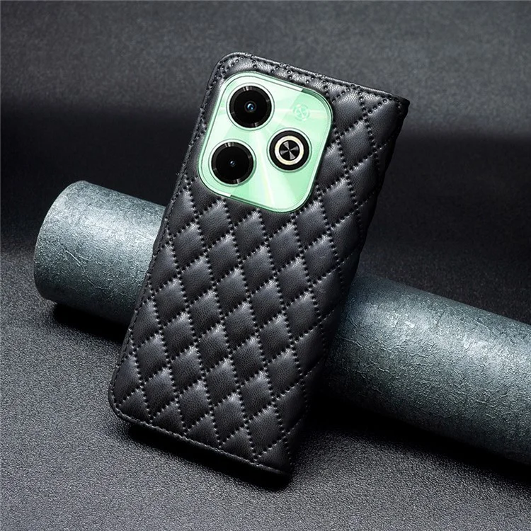 BINFEN COLOR BF Style-14 For Infinix Hot 40i X6528B Leather Case Stand Wallet Shockproof Phone Cover - Black