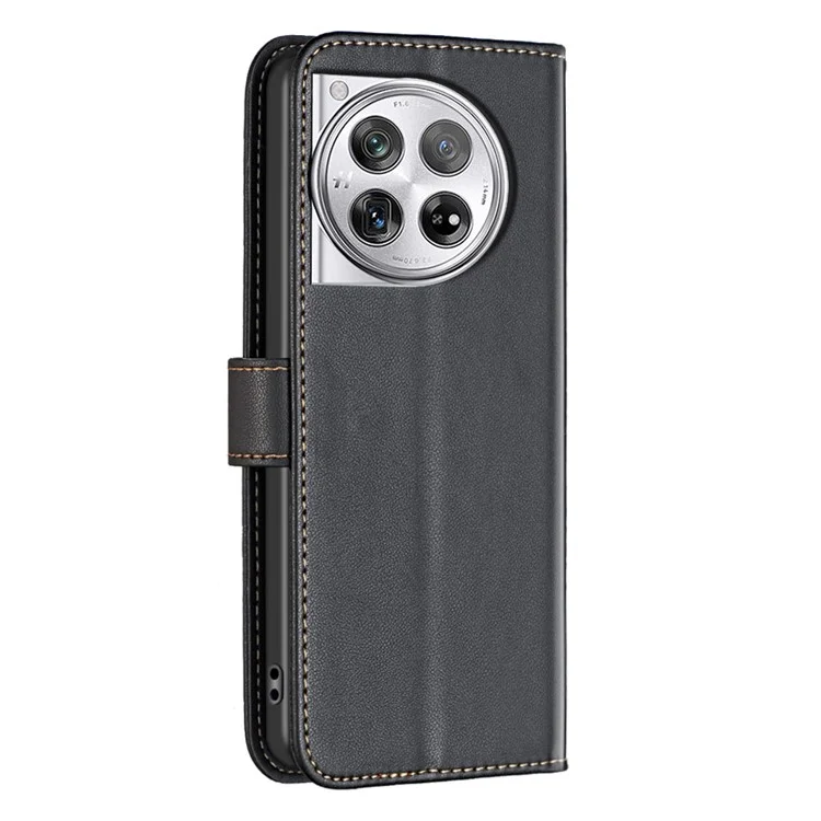 BINFEN COLOR BF17 For OnePlus 12 5G Leather Wallet Case Imprint Full Protection Cover Stand - Black