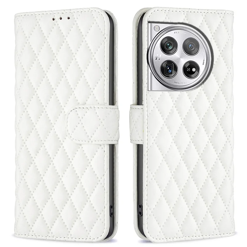 BINFEN COLOR BF Style-14 For OnePlus 12 5G Case Stand PU Leather Wallet Flip Cover Protector - White