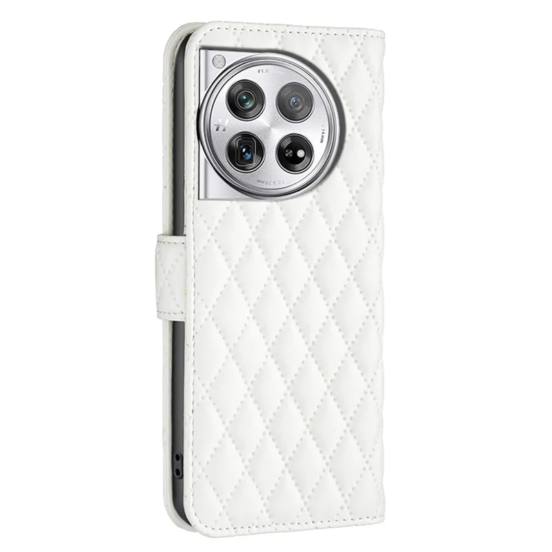 BINFEN COLOR BF Style-14 For OnePlus 12 5G Case Stand PU Leather Wallet Flip Cover Protector - White