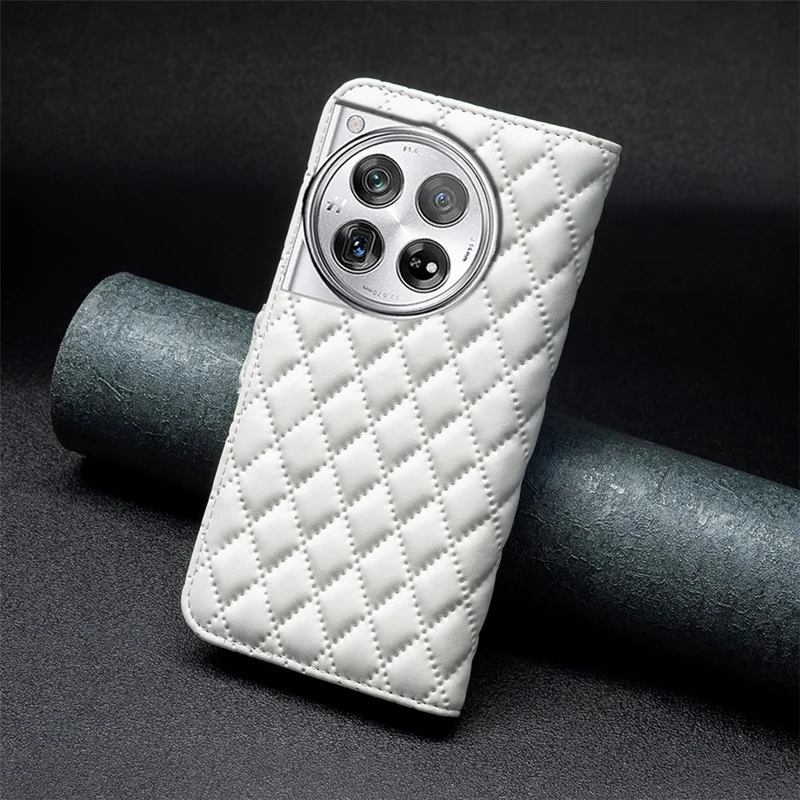 BINFEN COLOR BF Style-14 For OnePlus 12 5G Case Stand PU Leather Wallet Flip Cover Protector - White